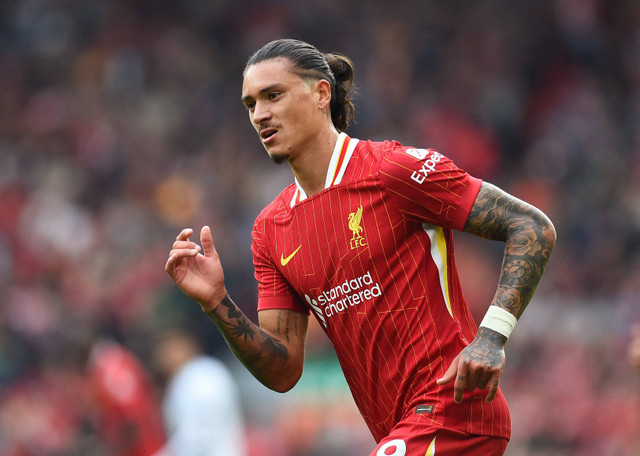 Darwin Nunez saat Liverpool vs AFC Bournemouth dalam laga pekan keenam Liga Inggris 2024/25 di Stadion Anfield, Sabtu (21/9) malam WIB. Foto: REUTERS/Peter Powell