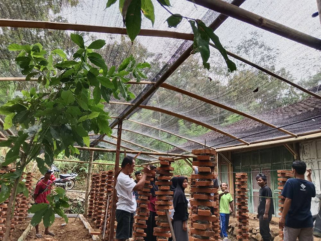 Pembangunan Greenhouse oleh Tim PPK Ormawa Himafi Universitas Ahmad Dahlan (UAD), Kelompok Sanggar Tani Muda, dan Warga Padukuhan Ngentak, Desa Pagerharjo, Kulon Progo (Dok. Eka)