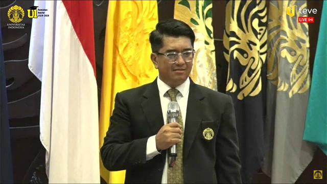 Rektor Universitas Indonesia terpilih, Prof. Dr. Ir. Heri Hermansyah memberika sambutan. Foto: Youtube/Universitas Indonesia