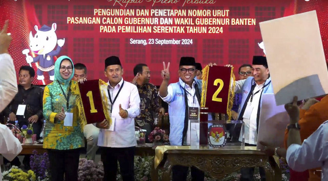 Pengundian nomor urut Pilgub Banten. Foto: YouTube/ KPU Banten