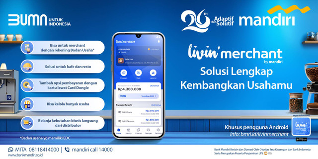 Berbagai fitur terbaru dihadirkan di Livin' Merchant Bank Mandiri dalam memberikan layanan finansial terintegrasi bagi pelaku usaha Indonesia. Foto: Dok. Bank Mandiri