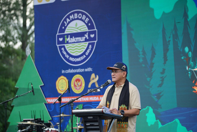 Direktur Utama Pupuk Indonesia, Rahmad Pribadi pada sambutannya pada Jambore MAKMUR 2024 di Banda Aceh. Foto: Dok. Pupuk Indonesia