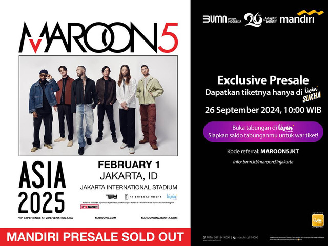 Tiket konser Maroon 5 di Jakarta habis terjual di Livin’ by Mandiri. Foto: Dok. Bank Mandiri