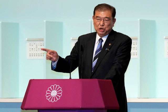 Shigeru Ishiba berbicara sebelum pemilihan putaran kedua dalam pemilihan kepemimpinan Partai Demokratik Liberal (LDP) pada hari Jumat, 27 September 2024, di markas besar partai di Tokyo. Foto: Hiro Komae/AP Photo