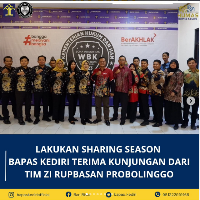 Lakukan Sharing Session, Bapas Kediri Terima Kunjungan Dari Tim ZI Rupbasan Probolinggo