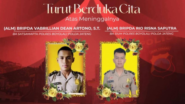 Unggahan duka cita atas meninggalnya ajudan dan sopir Kapolres Boyolali. Foto: Instagram/ @humas_poldajateng