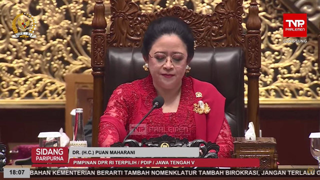 Ketua Ketua DPR RI periode 2024-2029 Puan Maharani di Kompleks Parlemen, Senayan, Jakarta, Selasa (1/10/2024). Foto: YouTube/ DPR RI