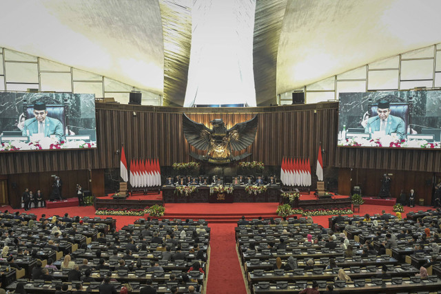 Suasana sidang paripurna pelantikan pimpinan MPR di Gedung Nusantara, kompleks Parlemen, Senayan, Jakarta, Kamis (3/10/2024). Foto: Fauzan/ANTARA FOTO