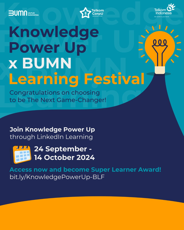 Knowledge Power Up x BUMN Learning Festival, wujud partisipasi Telkom dalam mendukung tumbuhnya budaya belajar dan inovasi di seluruh karyawan mengoptimalkan platform belajar daring, seperti LinkedIn, Coursera, dan MyDigiLearn. Foto: Dok. Telkom