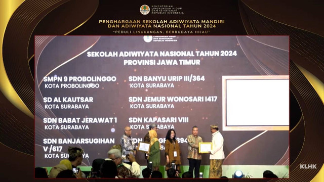 Penghargaan Adiwiyata Nasional dan Adiwiyata Mandiri dari Kementerian Lingkungan Hidup dan Kehutanan (KLHK) Republik Indonesia (RI). Foto: Diskominfo Surabaya