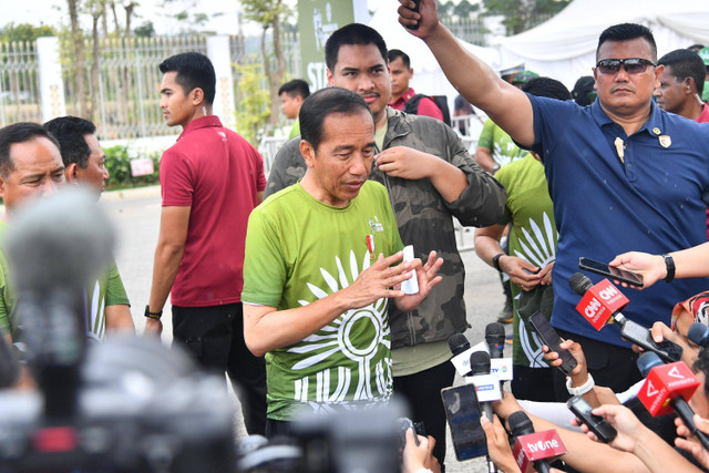 Presiden Joko Widodo dalam acara Nusantara TNI Fun Run di Ibu Kota Negara (IKN) Nusantara, Sabtu (6/10/2024). Foto: Vico/Biro Pers Sekretariat Presiden