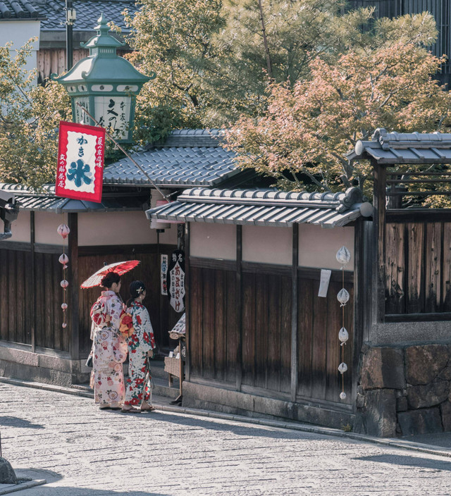 https://www.pexels.com/photo/two-women-wearing-traditional-dresses-standing-near-house-1279309/