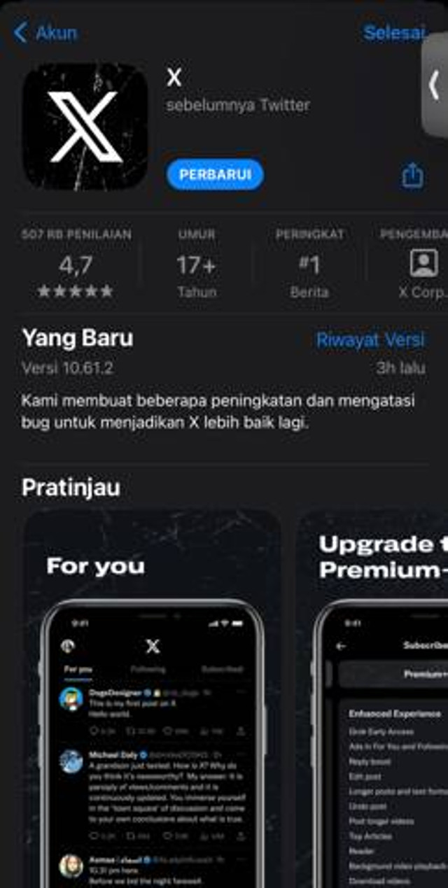 Tangkapan layar aplikasi X.Sumber: App store pribadi