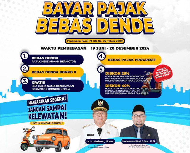 Program  'Bayar Pajak Bebas Dende' dari Pemprov Kalbar. Foto; Dok, Instagram @samsatpontianak