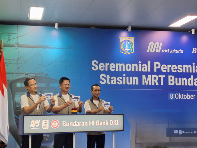 Peresmian nama Stasiun MRT Bundaran HI Bank DKI di Jakarta Pusat pada Selasa (8/10/2024).  Foto: Argya D. Maheswara/kumparan 