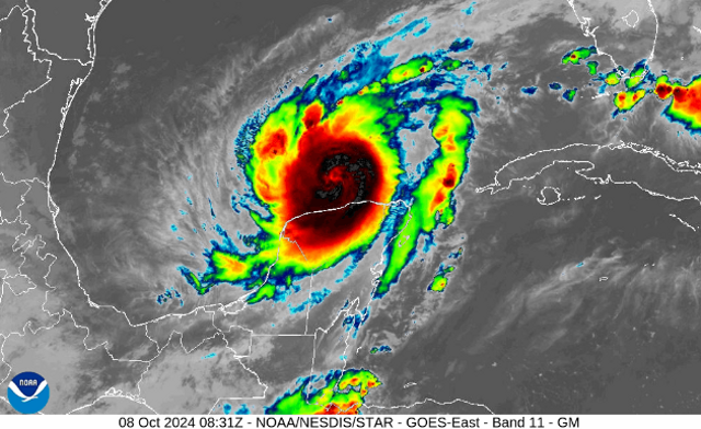 Rekaman satelit yang diambil oleh satelit GOES-East milik NOAA menunjukkan Badai Milton semakin kuat saat bergerak ke timur menuju Florida. Foto: NOAA