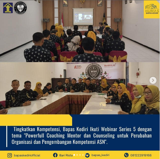 Tingkatkan Kompetensi, Bapas Kediri Ikuti Webinar Series 5 dengan tema "Powerfull Coaching Mentor dan Counseling untuk Perubahan Organisasi dan Pengembangan Kompetensi ASN" melalui aplikasi zoom.