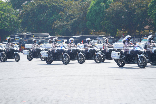 Gladi bersih pasukan pengamanan untuk pelantikan presiden dan wakil presiden terpilih Prabowo Subianto-Gibran Rakabuming Raka pada tanggal 20 Oktober 2024 di Mako Brimob, Depok, Jumat (11/10). Foto: Divisi Humas Polri