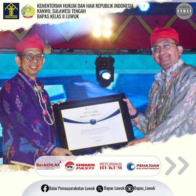 Kemenkumham Sulteng Sabet Penghargaan Dari Bank Indonesia