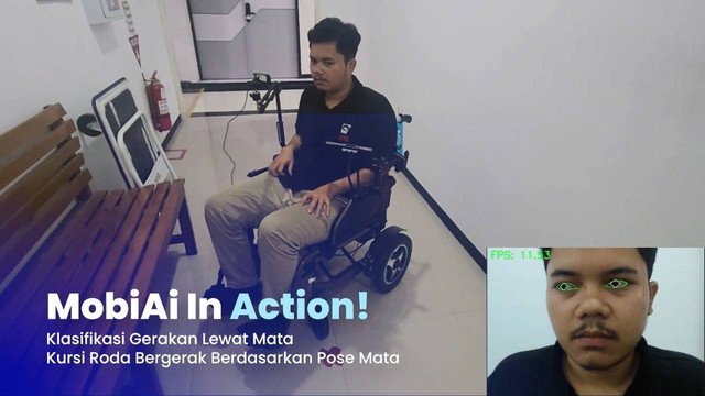 Prototipe MobiAi saat diuji coba bergerak menggunakan gerakan mata di sebuah rumah sakit.