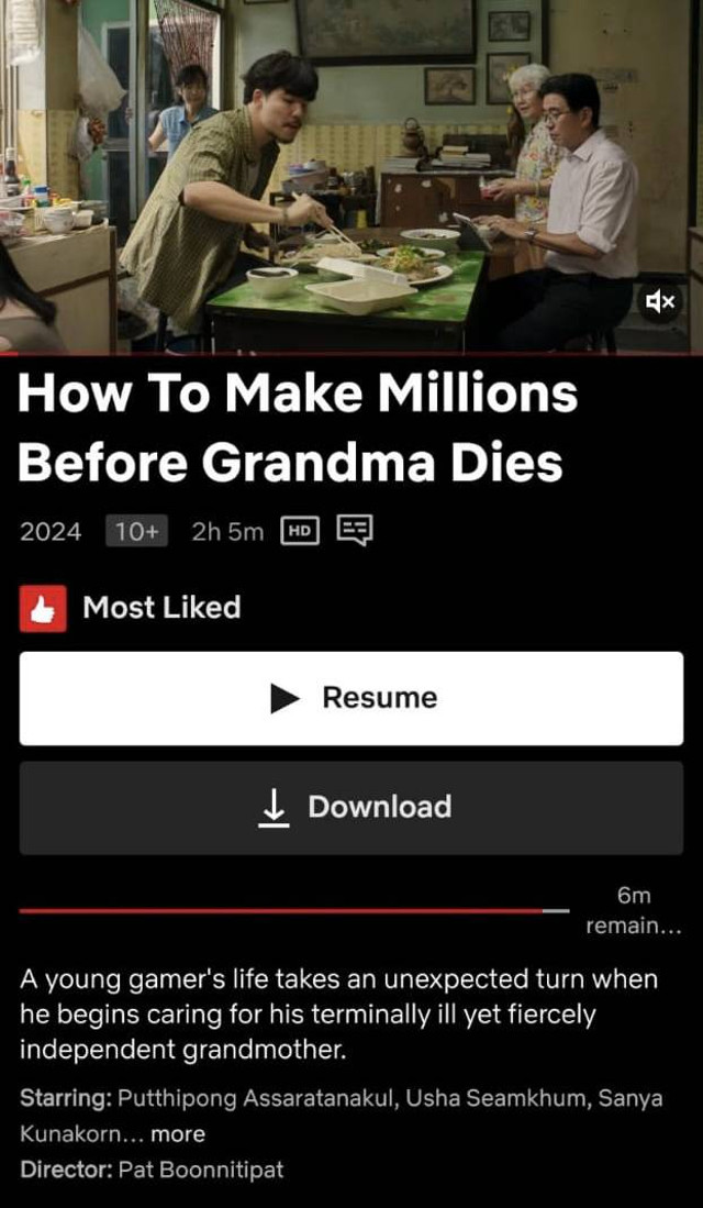 Foto pribadi: Tampilan Film How to Make Millions Before Grandma Dies di Netflix.