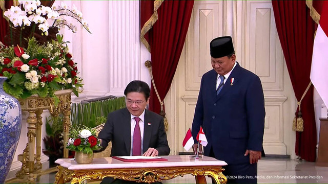 Pertemuan Bilateral Presiden Prabowo Subianto dengan PM Singapura Lawrence Wong di Istana Merdeka, Jakarta, Minggu (20/10/2024). Foto: YouTube/Sekretariat Presiden