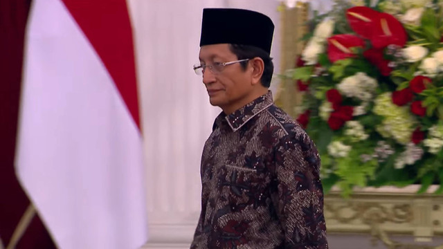 Menteri Agama Nasaruddin Umar saat dipanggil menjadi salah satu menteri oleh Presiden Prabowo Subianto di Istana Negara, Jakarta, Minggu (20/10/2024). Foto: YouTube/Sekretariat Presiden