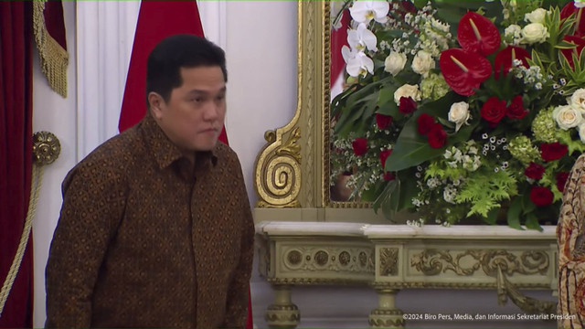 Kementerian Badan Usaha Milik Negara, Erick Thohir saat dipanggil oleh Preside  Prabowo Subianto di Istana Negara, Jakarta, Minggu (20/10/2024). Foto: YouTube/Sekretariat Presiden