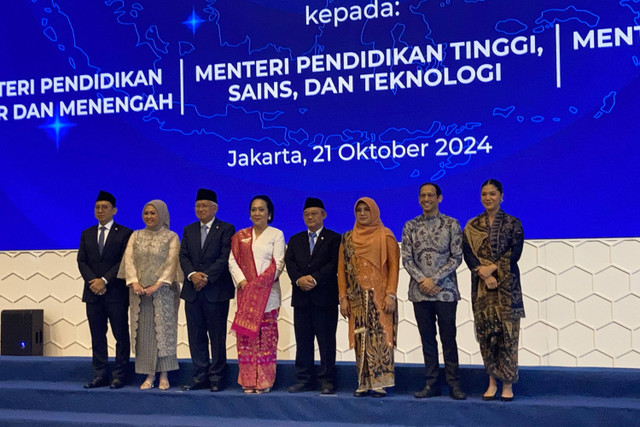 Serah terima jabatan (Sertijab) di Kementerian Pendidikan, Budaya, Riset, dan Teknologi, Jakarta, Senin (21/10/2024). Foto: Alya Zahra/kumparan 