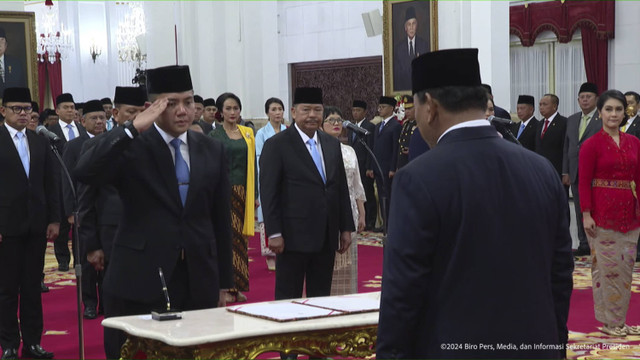 Suasana pelantikan Wakil Menteri di Istana Negara, Jakarta, Senin (21/10/2024). Foto: YouTube/Sekretariat Presiden