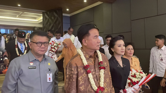 Para menteri dan wakil menteri di lingkungan Kementerian Hukum dan HAM (Kemenkumham) dalam acara serah terima jabatan di Gedung Graha Pengayoman Kemenkumham, Jakarta Selatan, Senin (21/10/2024). Foto: Fadhil Pramudya/kumparan