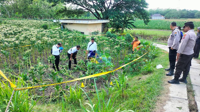 Petugas saat lakukan olah TKP meninggalnya warga Desa Ngrejeng, Kecamatan Purwosari, Kabupaten Bojonegoro. Senin (21/10/2024) (Aset: Istimewa)