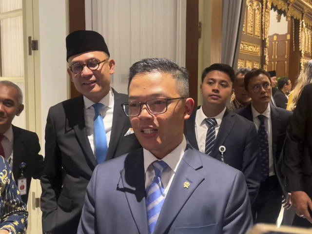 Menteri Luar Negeri Sugiono usai pisah sambut di Kemlu RI, Senin (21/10/2024). Foto: Tiara Hasna/kumparan