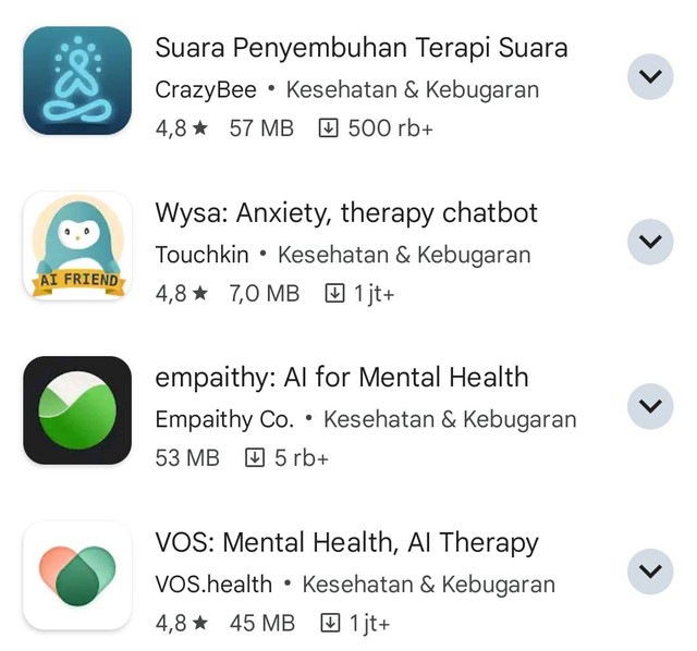 Beberapa aplikasi AI untuk mental health