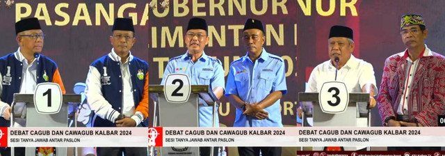 Cagub-Cawagub Kalbar saat debat perdana Pilgub Kalbar, Rabu malam, 23 Oktober 2024. Foto: Dok. YouTube KPU Kalbar