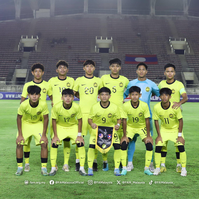 Timnas U-17 Malaysia jelang lawan Laos dalam laga Kualifikasi Piala Asia U-17 2025 di New Laos National Stadium, Vientiane, Minggu (27/10/2024). Foto: FAM