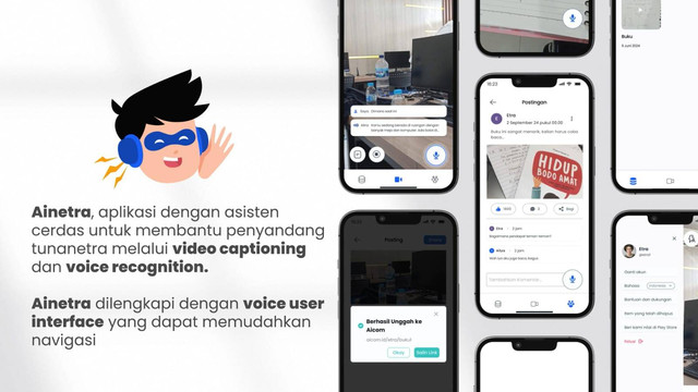 Tampilan fitur Ainetra, karya tim mahasiswa ITS, yang dilengkapi asisten cerdas dan teknologi voice user interface untuk mendukung kemandirian penyandang tunanetra.