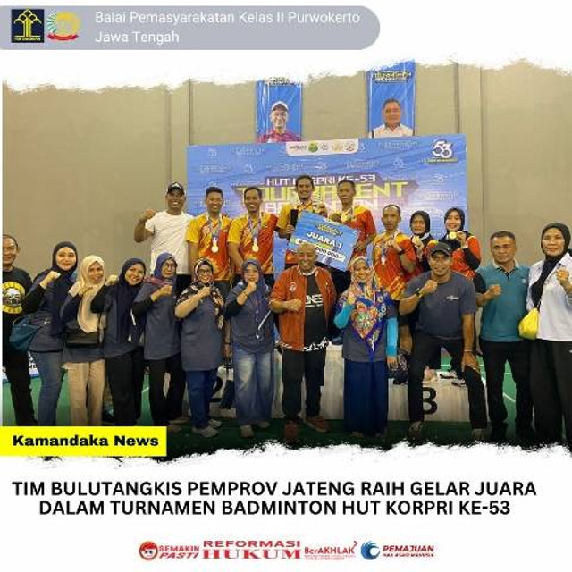 Tim Bulutangkis Pemprov Jateng Raih Juara Turnamen Badminton HUT KORPRI Ke-53