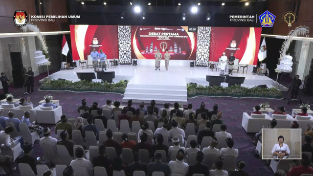 Suasana Debat Terbuka Pertama Calon Gubernur dan Wakil Gubernur Bali tahun 2024, Rabu (30/10/2024). Foto: YouTube/ KPU Provinsi Bali