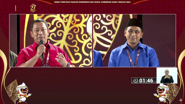 Suasana debat pertama pasangan calon Gubernur dan Wakil Gubernur Jawa Tengah tahun 2024, Rabu (30/10/2024). Foto: YouTube/ KPU Jateng