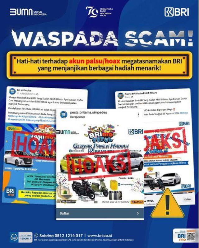 Waspada penipuan yang mengatasnamakan BRImo FSTVL yang beredar di media sosial. Foto: Dok. BRI