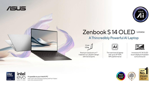 Asus memperkenalkan laptop tipis premium terbarunya yakni Asus Zenbook S 14 OLED (UX5406). Foto: dok. Asus