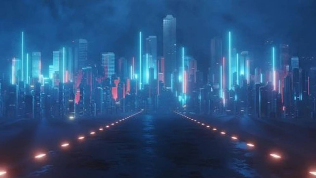 Ilustrasi dari berkembangnya teknologi pada zaman kini hingga zaman yang akan mendatang. "Image from : https://www.shutterstock.com/image-illustration/3d-rendering-neon-mega-city-light-2016529874"