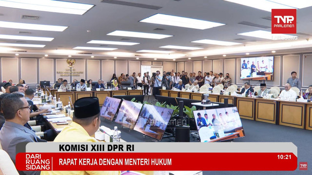 Rapat kerja Komisi XIII DPR RI dengan Menteri Hukum Supratman Andi Agtas di Kompleks Parlemen, Jakarta, Senin (4/11/2024). Foto: Youtube/ TVR Parlemen