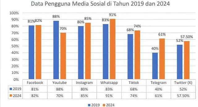 Data Pengguna Media Sosial di Tahun 2019 dan 2024 Foto: Dokumentasi Pribadi