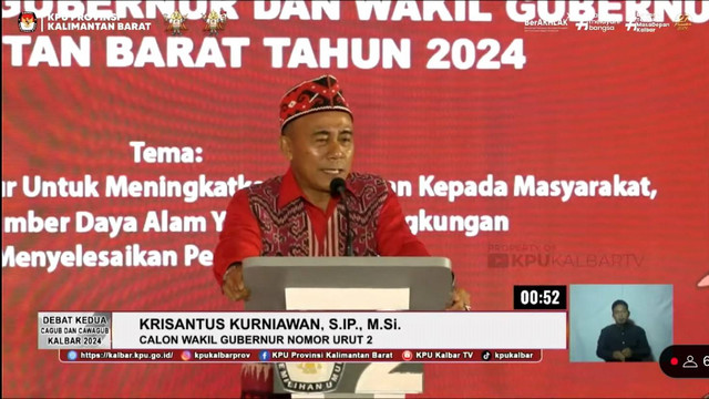 Calon Wakil Gubernur Kalbar nomor urut 2, Krisantus Kurniawan, saat debat publik kedua Cagub dan Cawagub Kalbar. Foto: Dok. YouTube KPU Kalbar