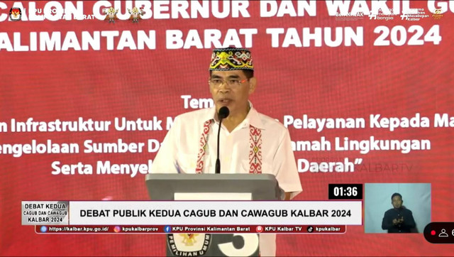 Calon Wakil Gubernur Kalbar nomor urut 3, Jakius Sinyor, saat debat publik kedua Cagub dan Cawagub Kalbar. Foto: Dok. YouTube KPU Kalbar