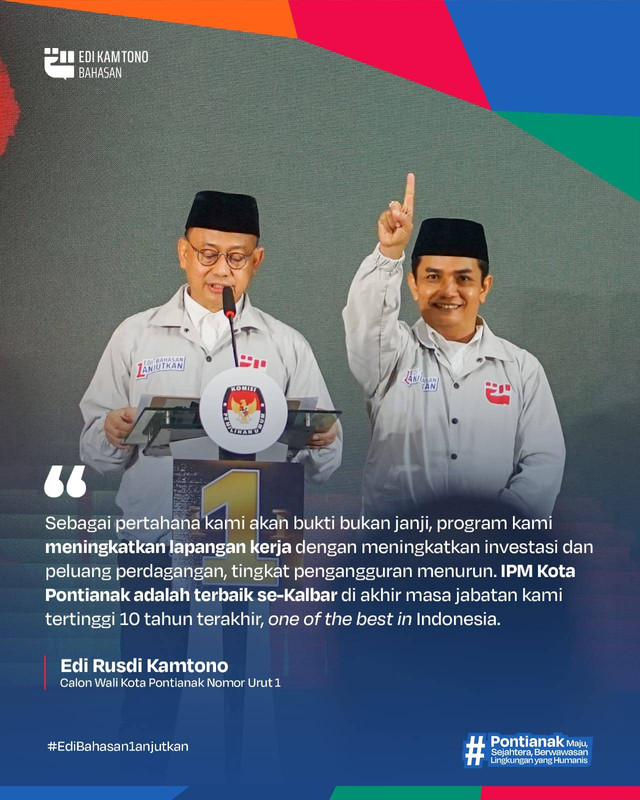 Calon Wali Kota dan Wakil Wali Kota Pontianak, Edi Rusdi Kamtono-Bahasan. Foto: Dok. Istimewa