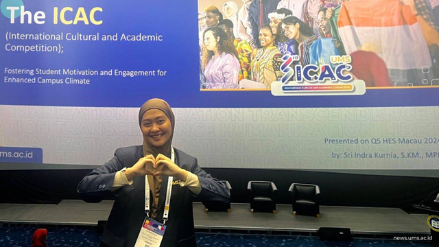 Kepala Bidang Mobilitas & Hospitalitas Mahasiswa Biro Kerjasama dan Urusan Internasional (BKUI) Sri Indra Kurnia, S.KM., MPH tampil sebagai presenter pada acara QS Higher Ed Summit : Asia Pasific 2024 di Macau University of Science and Technology, Macau SAR, China. Dok Humas UMS