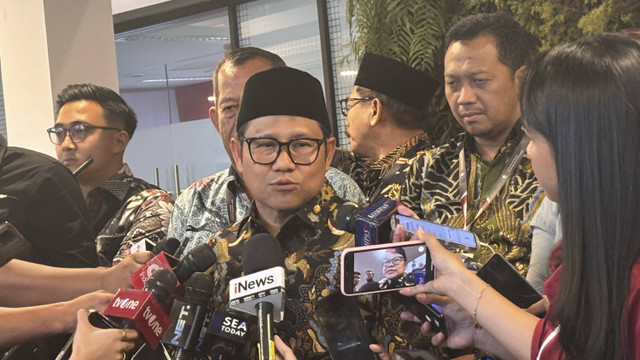 Menteri Koordinator Bidang Pemberdayaan Masyarakat Muhaimin Iskandar di Sentul International Convention Center, Kamis (7/11/2024).  Foto: Ave Airiza Gunanto/kumparan